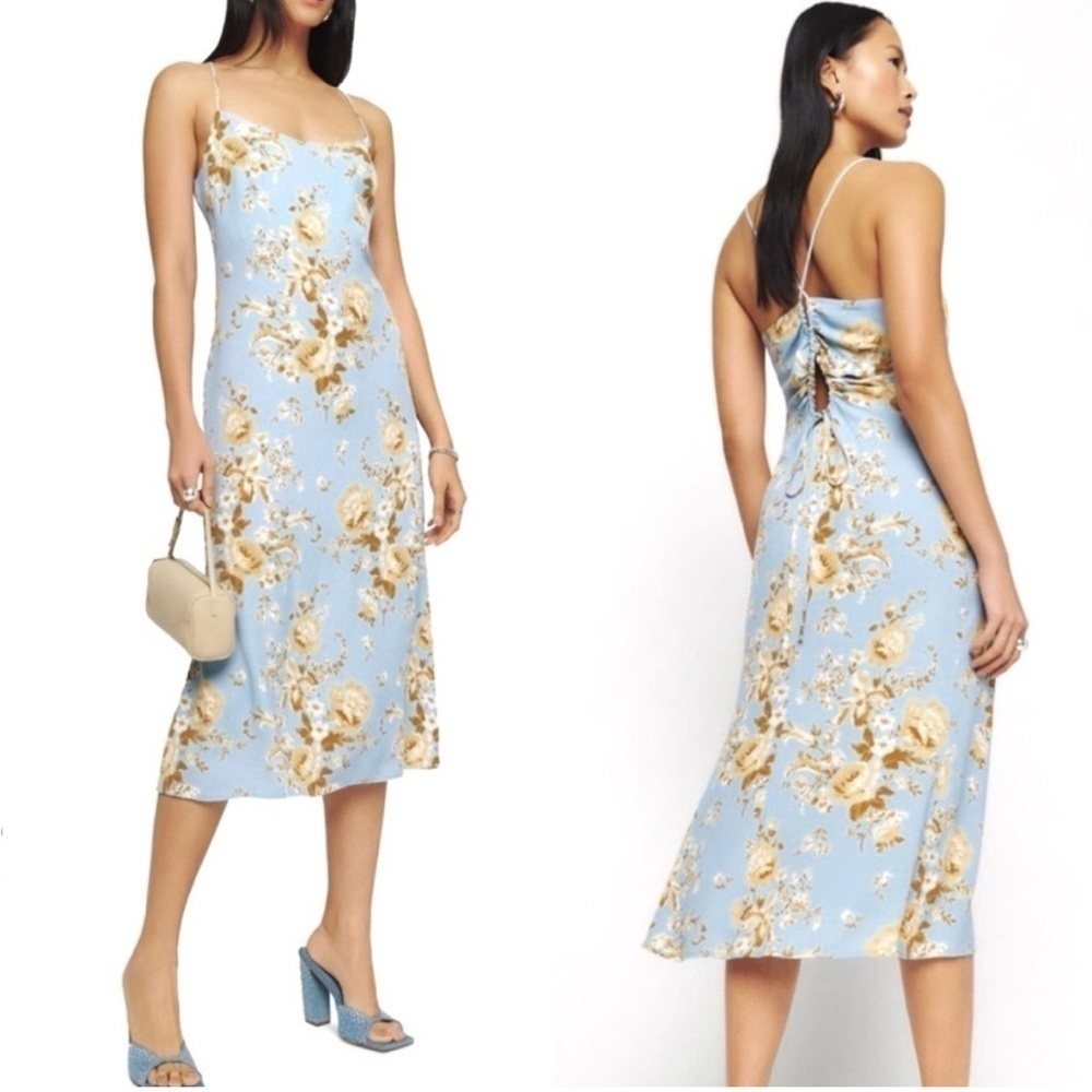 Reformation Dover Midi Slip Dress Heavenly Blue Floral